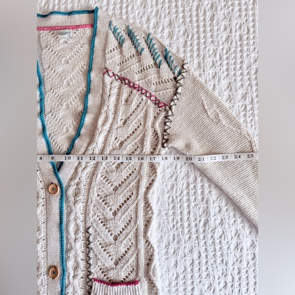 Sundance Art Knit Embroidered Cardigan Ivory Boho Button Front Women’s XS - Picture 10 of 14